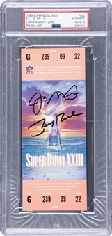 1989 Super Bowl XXIII Joe Montana & MVP Jerry Rice Dual Signed Full Ticket (PSA AUTHENTIC & PSA/DNA AUTO 10)